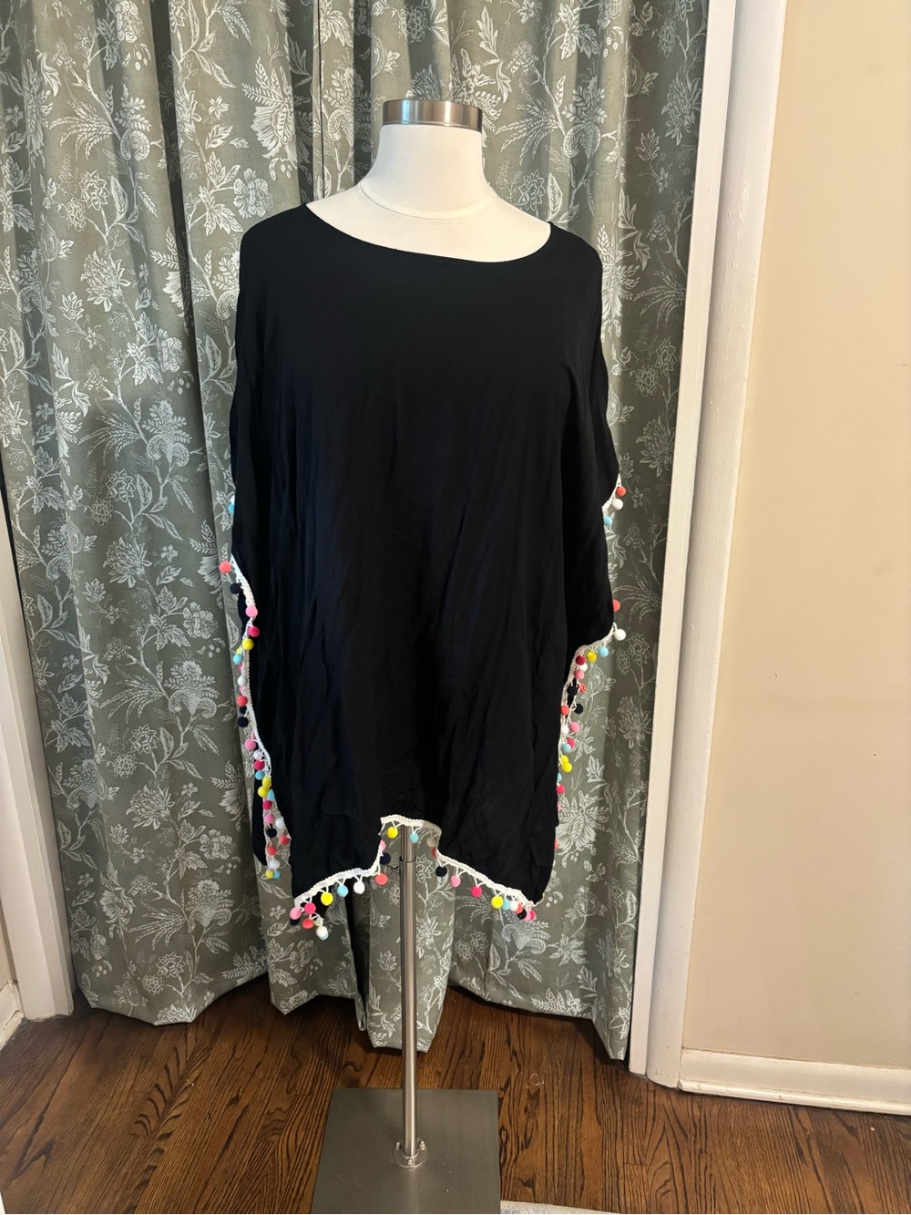 Black Pom Pom Trim Swim Coverup